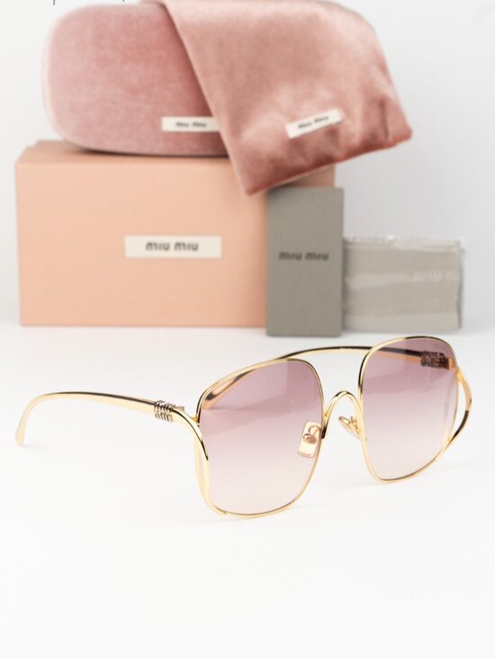 Miu Miu Women Sunglasses Gold Pink Gradient Square MUA57S 5AK40S  NEW AUTHENTIC